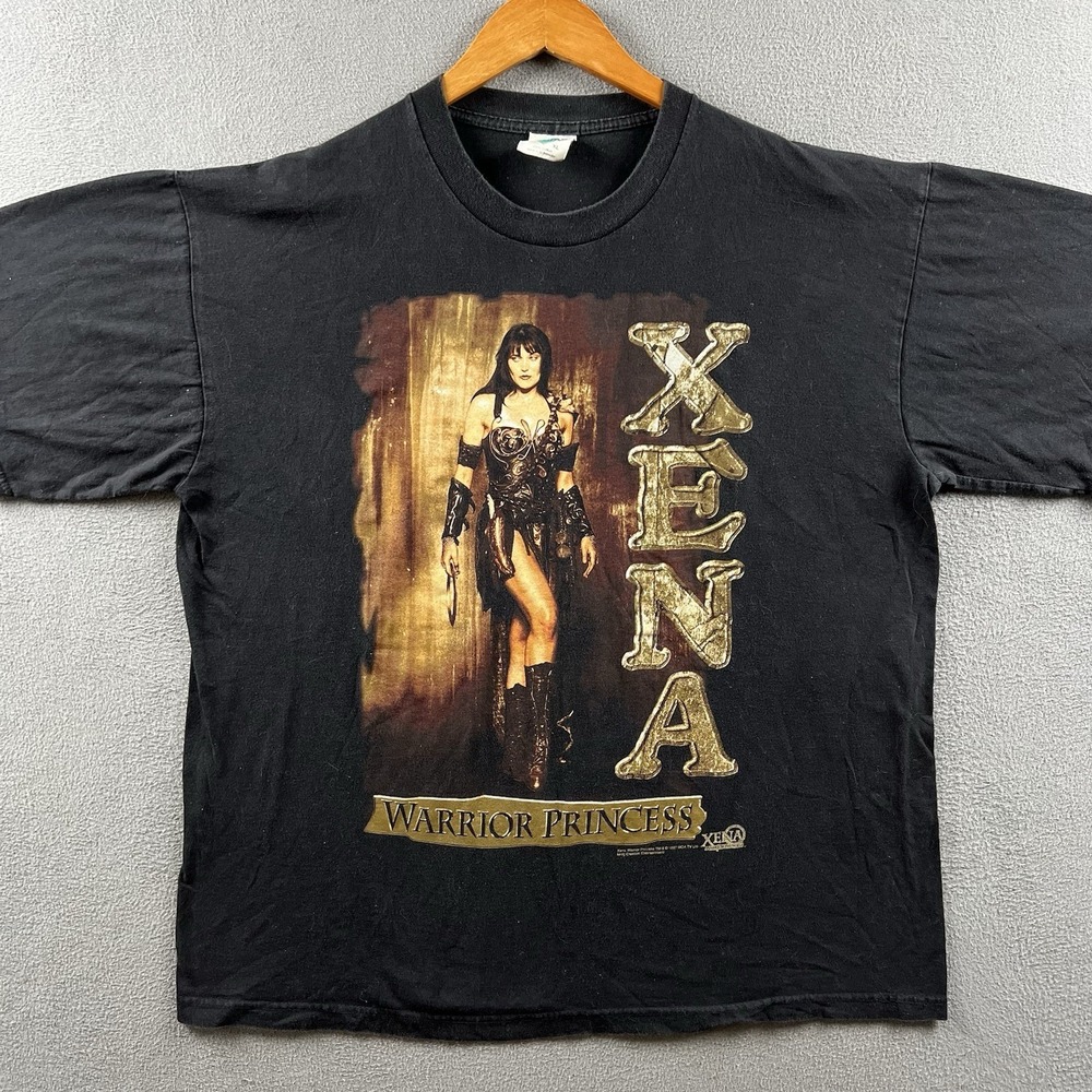 Vintage Xena Warrior Princess Shirt Mens XL Black 90s TV Promo Grunge Big Print